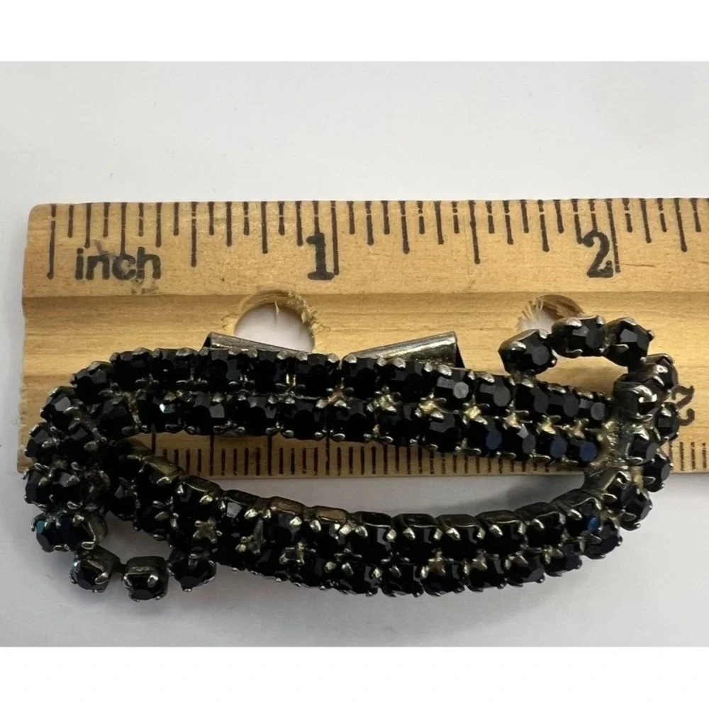 Vintage MUSI Black Rhinestone Shoe Clips‎ 1950s Mid Century Glam Accessory MCM